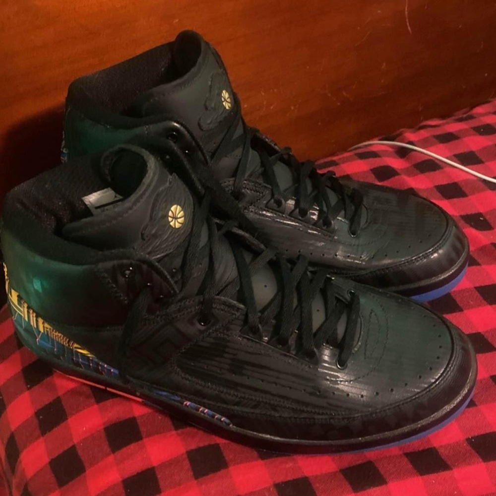 Jordan Black and Blue High-Top Athletic Shoes